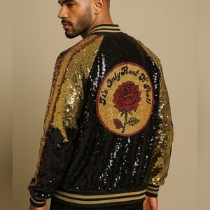 Forever21 Rare Vintage Style Unisex Sequin Boho Casual Festival Jacket Sz Large